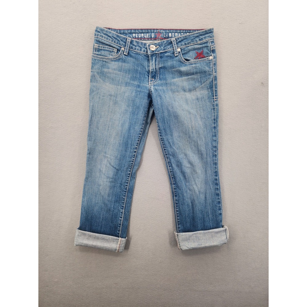 People's Liberation Janine Cuffed Capri Jeans‎ Star Embroidery Low Rise Denim 27